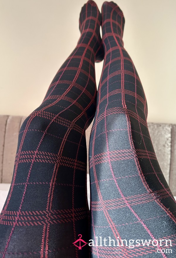 Black And Red Check Patterned Tights