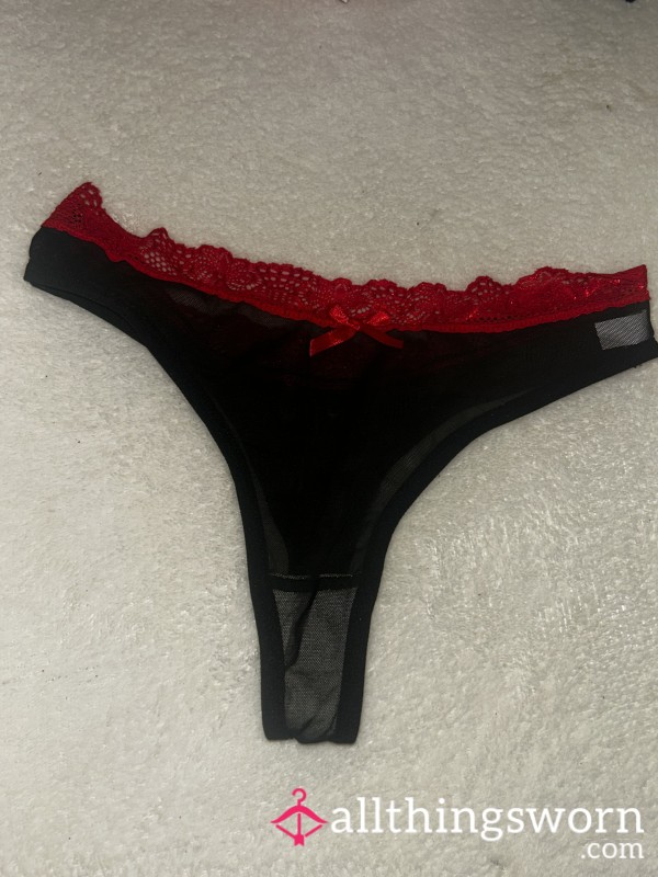 Black And Red Mesh Thong