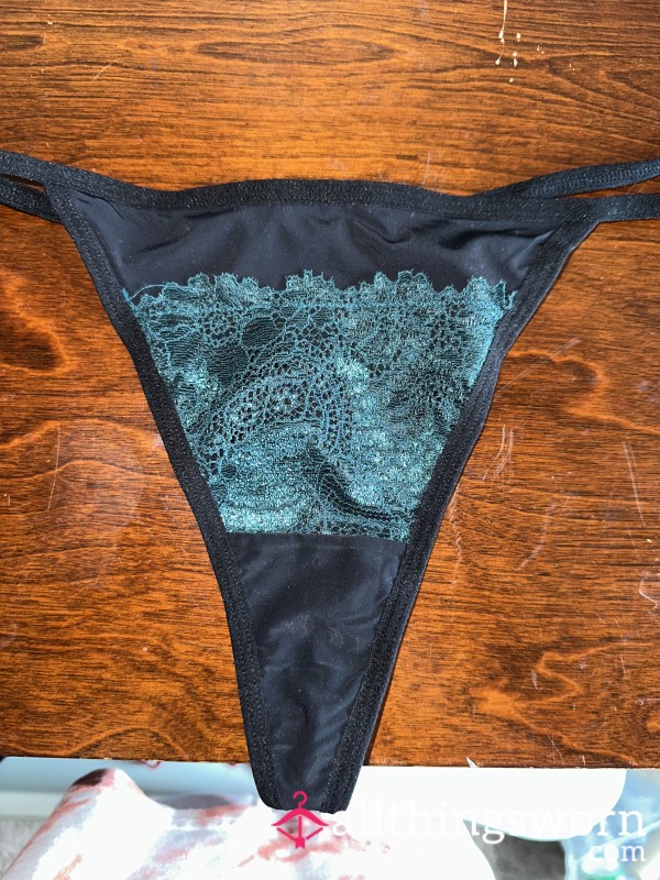 Black And Teal Lace Thong