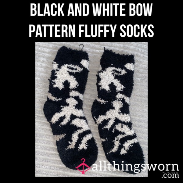 Black And White Bow Pattern Fluffy Socks🖤