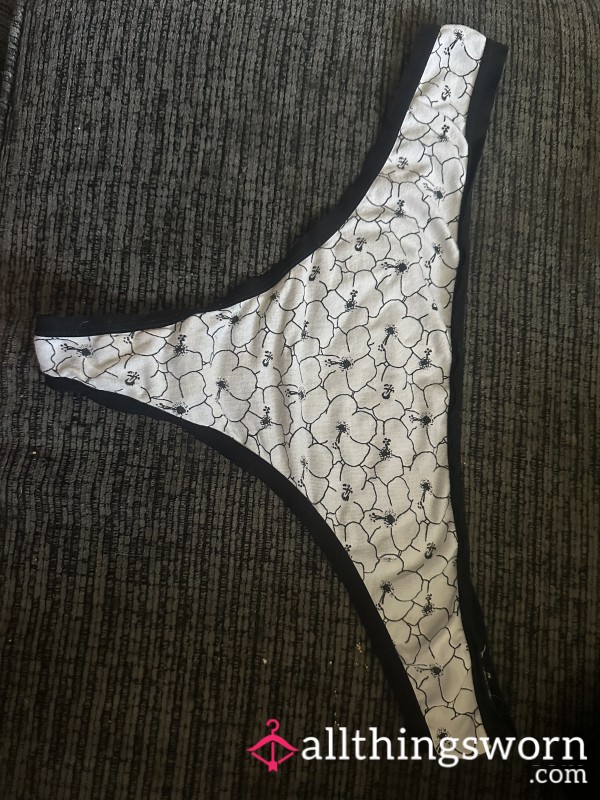 Black And White Cotton Minimalistic Flower Print Thong! Available For A Wear!