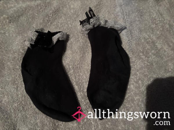 Black And White Frilly Socks Size 5 Worn All Day At Work