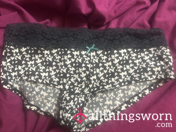 Black And White Heart Print Panties