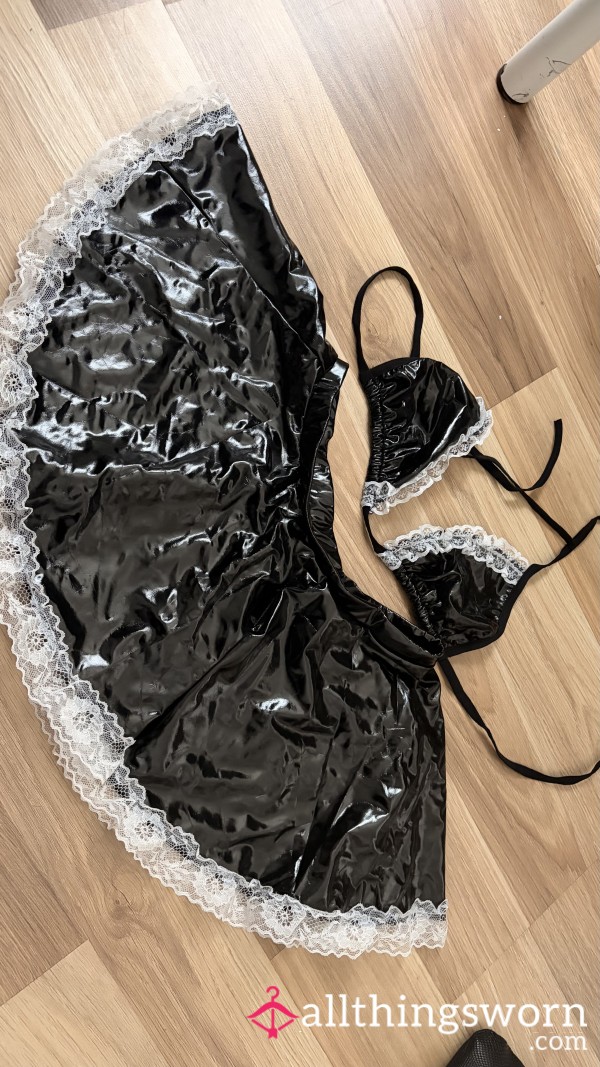 Black And White PVC Skirt And Bra