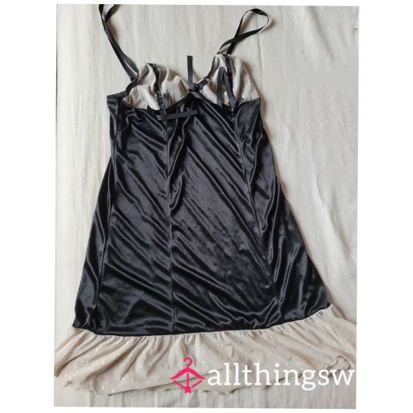 Well Worn Black And White Silk Feel Baby Doll Nightie