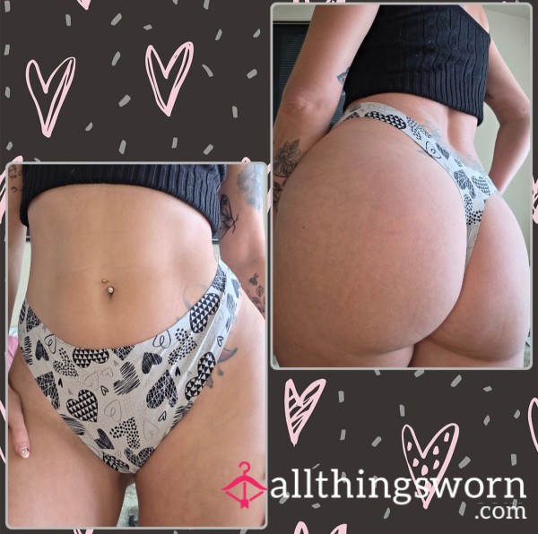 Black And White Silky Heart Thong