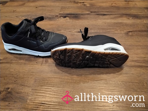 Black And White Sketchers Worn For Two Years... These Shoes Have Been Used And Abused From All The Hikes In The Past 2 Years.