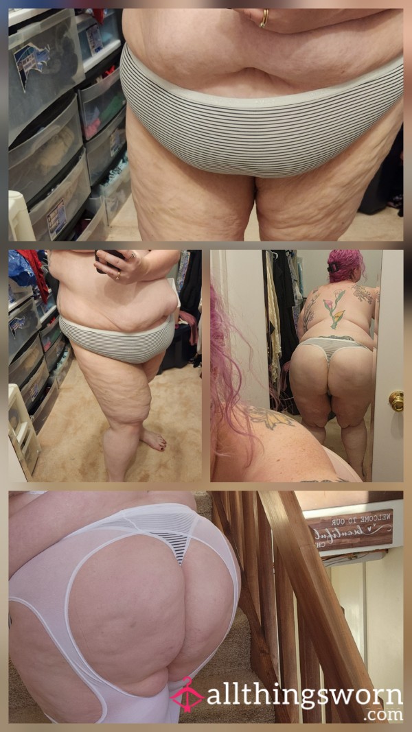 Black And White Striped Cotton MILF Thong Size 26/28 With Some Fun Add Ons Available!