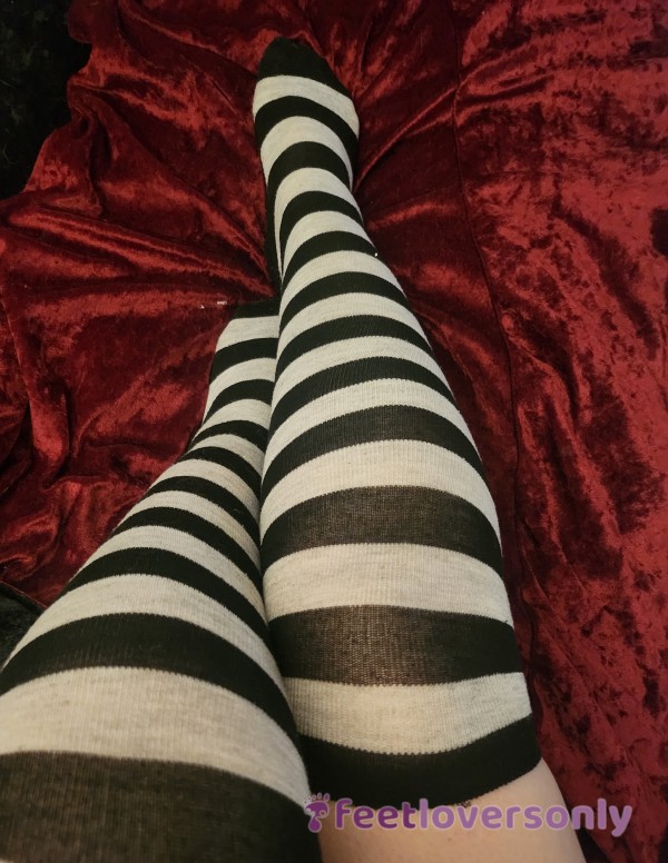Black And White Thigh High Socks