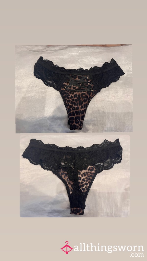 Black Animal Print Lace Thong 🖤