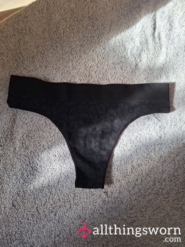 Black Animal Print Thongs