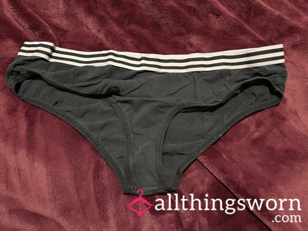 ~BLACK ATHLETIC BAND COTTON WORN CHEEKY PANTY~