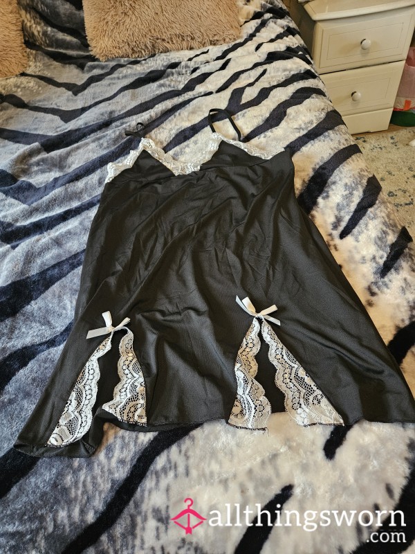 Black Baby Doll Size Xl With 2 Lace Slits Well Worn By Goddess