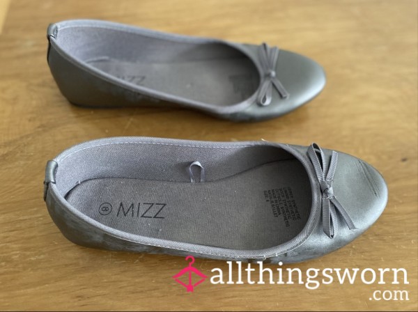 Black Silver Metallic Ballet Flats Worn And Loved