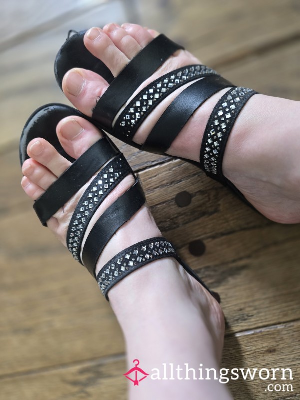 Black Bedazzled Strappy Sandals