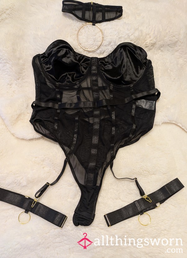 Black Bodysuit Lingerie With Garter