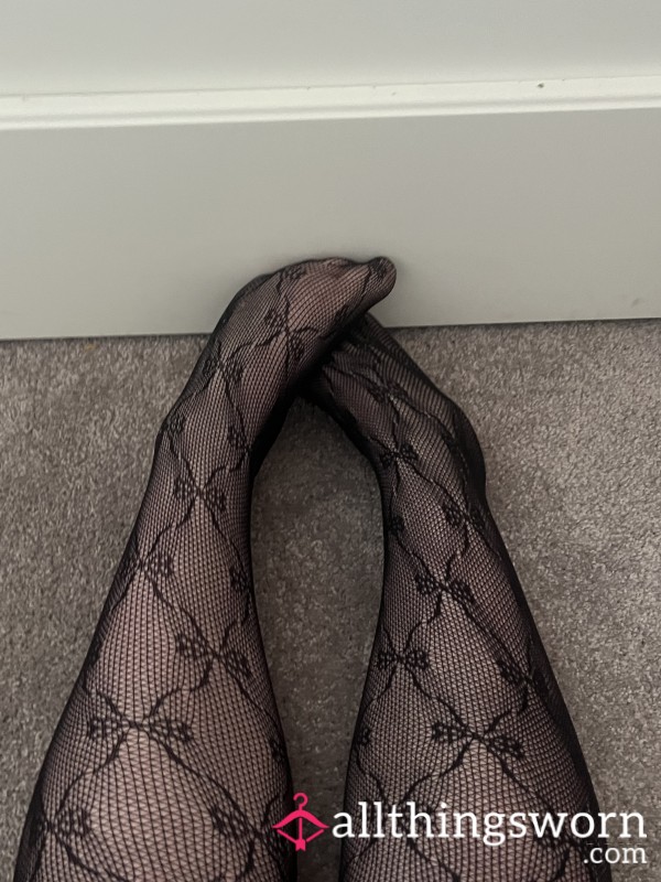 🖤 Black Bow Fishnet Stockings – Worn Just For You 🖤