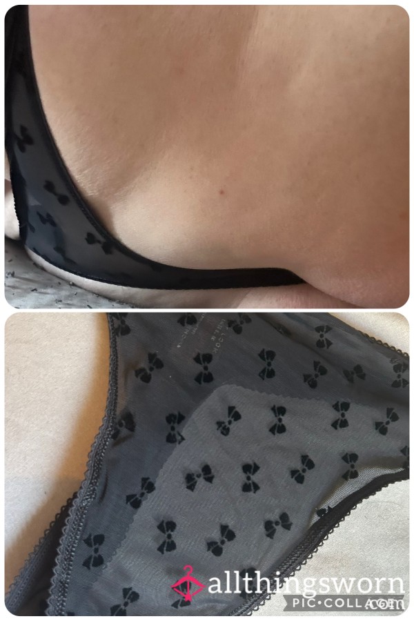 Black Bow Thong . UK Post Included