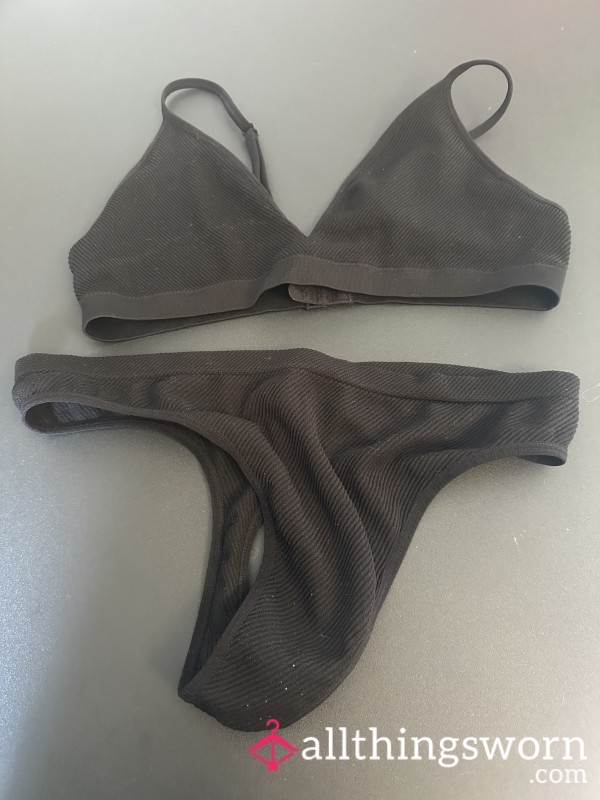 Black Bralet & Matching Thong Set Worn For 24 Hours