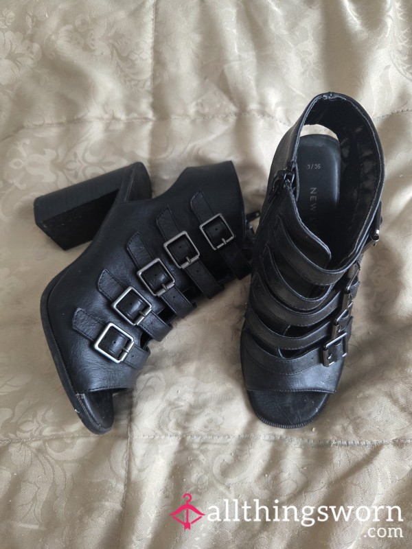 Black Buckle Cage Heels