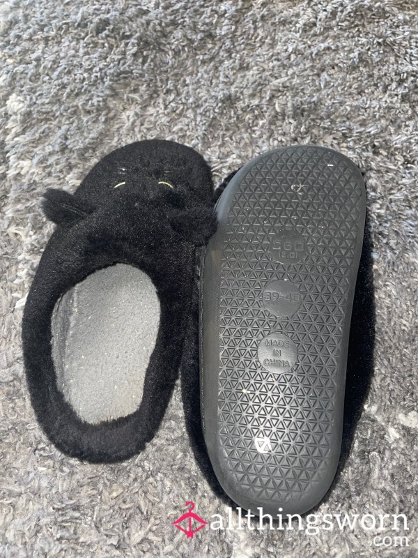 Black Cat Worn Slippers