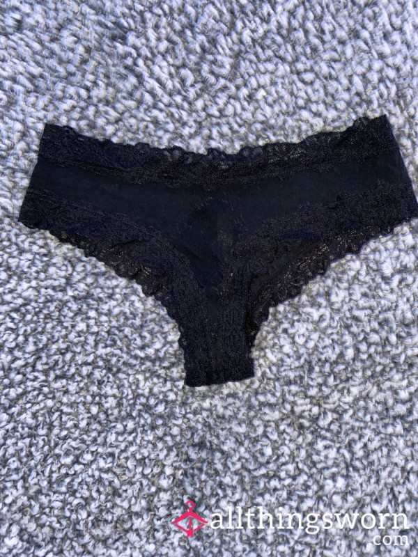 Black Cheeky Cotton Panties With Lace Trim