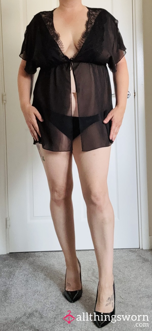 Black Chiffon Tied Front Cami And Panties