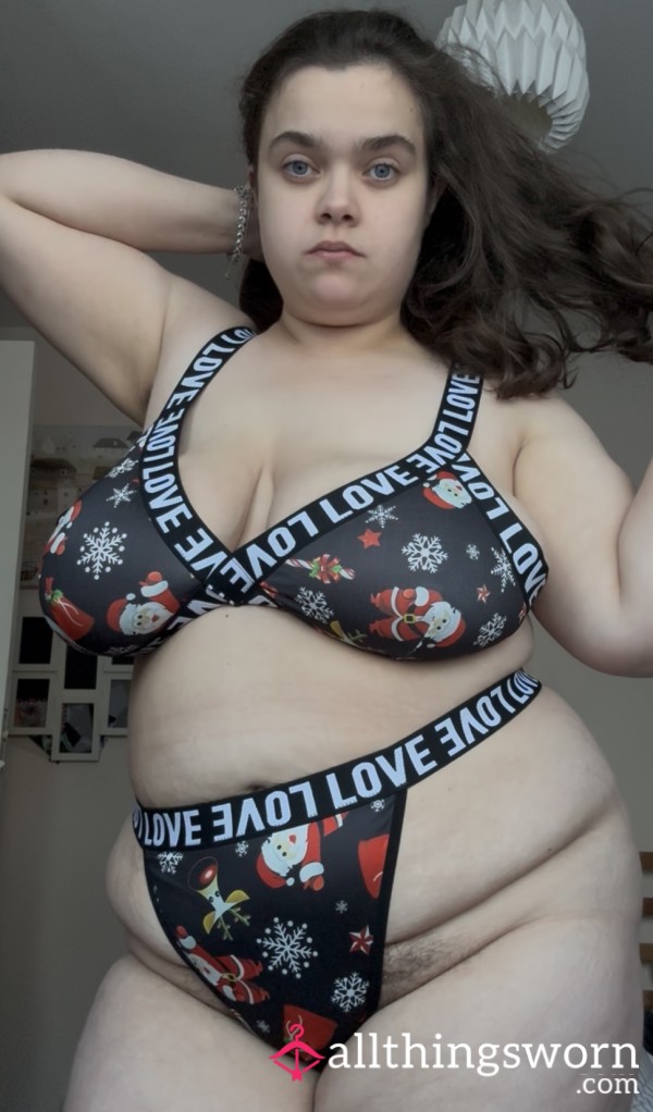 Black Christmas Bralette And Thong Set