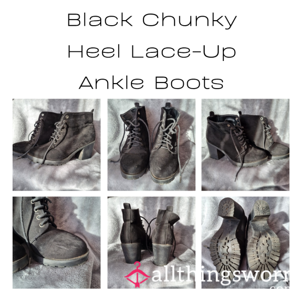 Black Chunky Heel Lace-Up Ankle Boots | Wide Fit Size 6 | Includes Pics & Clip - From £30 + P&P