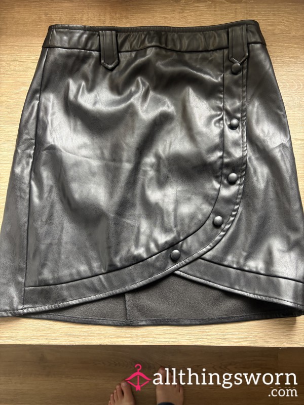 Black Cla**y Leather Look Mini Skirt