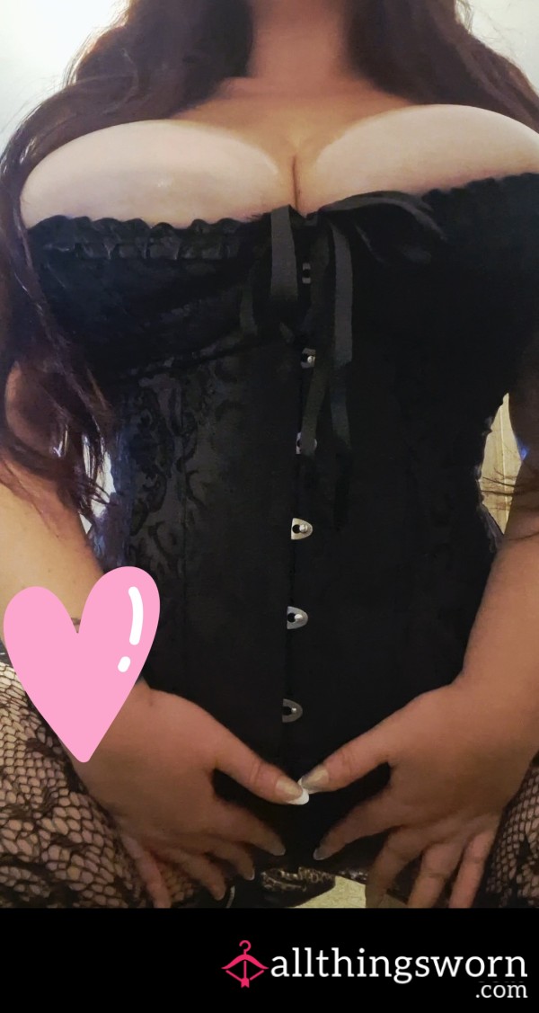 Black Corset Worn With Matching Lace Tights