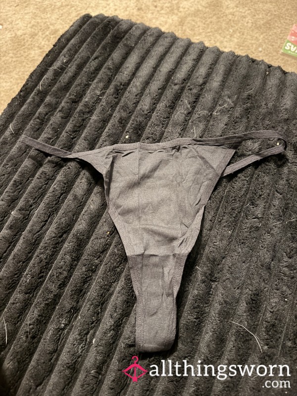 Black Cotton Thong