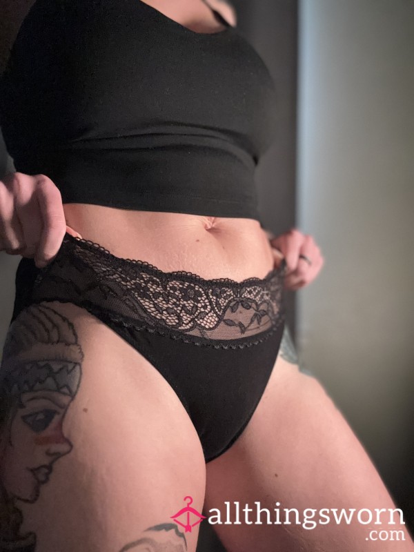 Black Cotton And Lace Cheeky Panties 24hr Wear