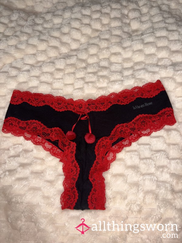 Black Cotton Cheeky Panties With Red Trim