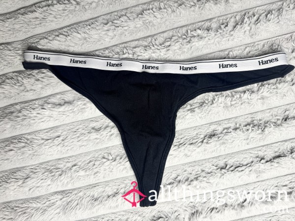 Black Cotton Hanes Thong