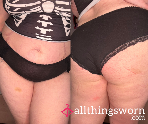 Black Cotton Panties With Lace Edge