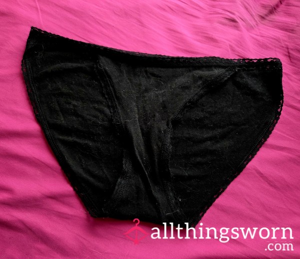 Black Cotton Panties With Lace Trim