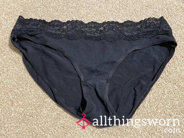 Everyday Black Cotton Panties With Lace Trim