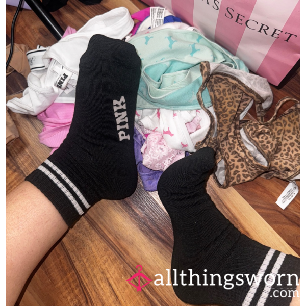 Black Cotton PINK Socks