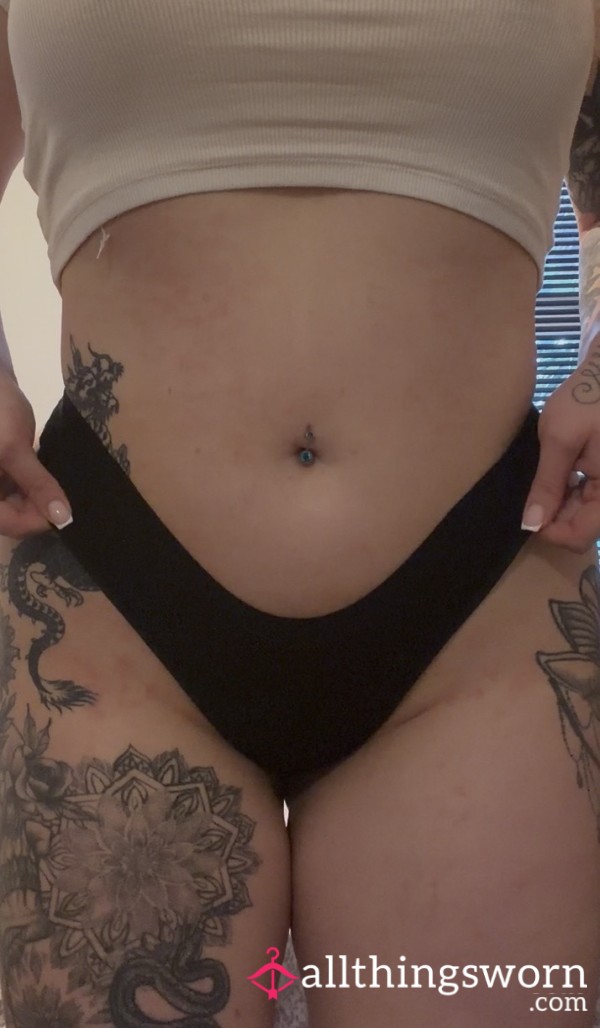 Black Cotton Ribbed Thong