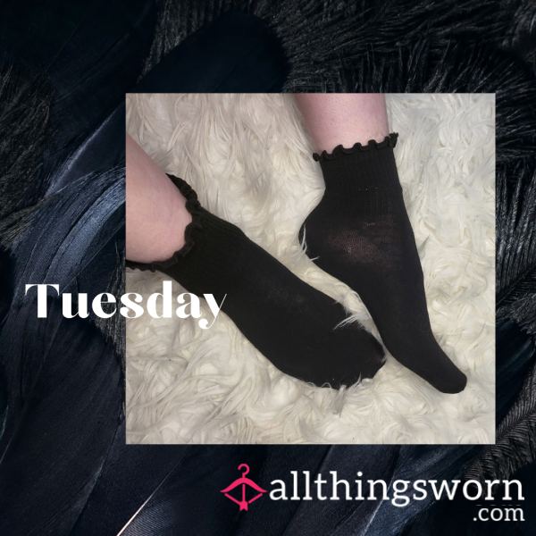Black Cotton Socks With Scallop #62