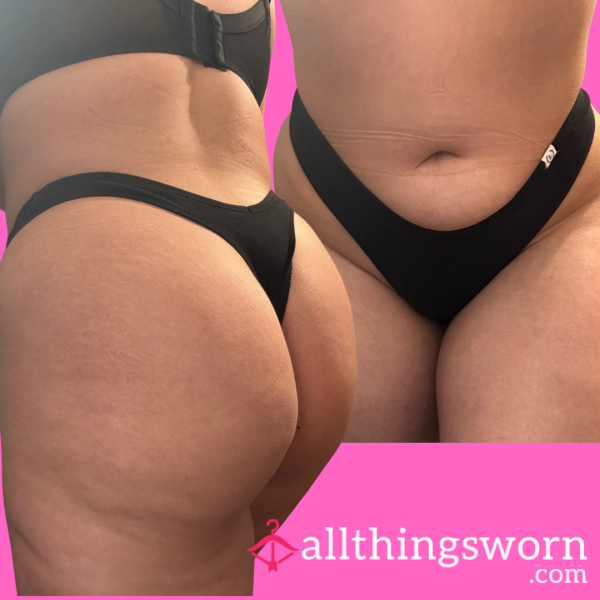 Black Cotton Thong