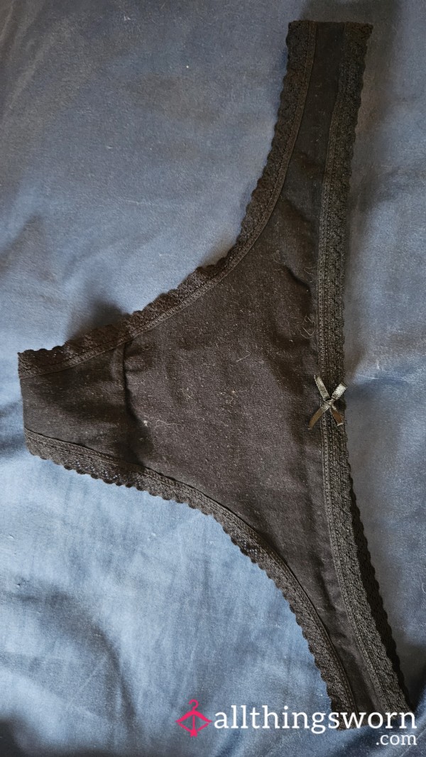 Black Cotton Thong