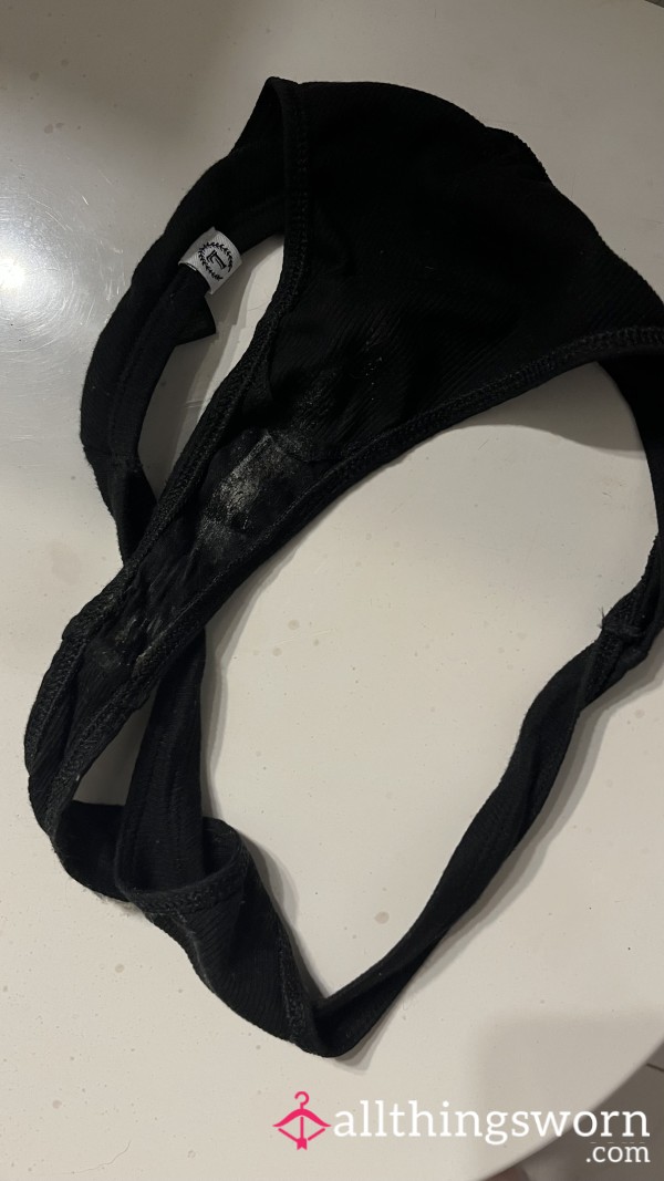 Black Cotton Thong