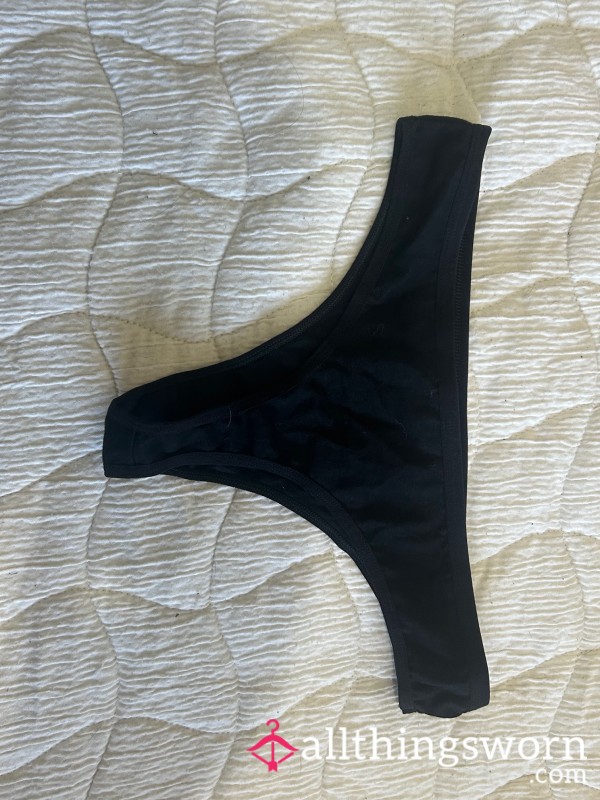 Black Cotton Thong