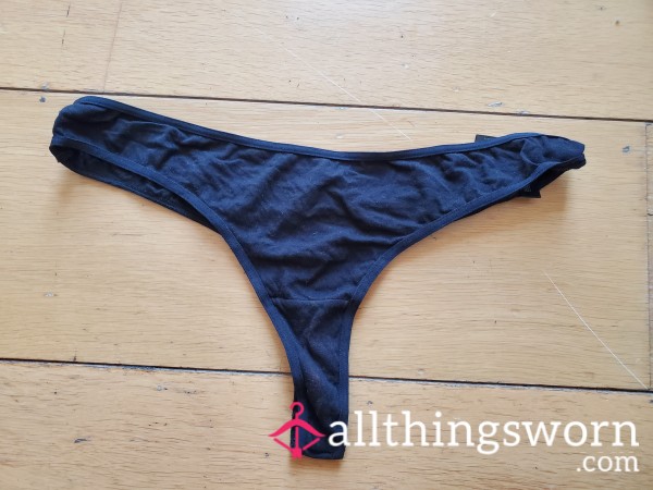 Black Cotton Thong