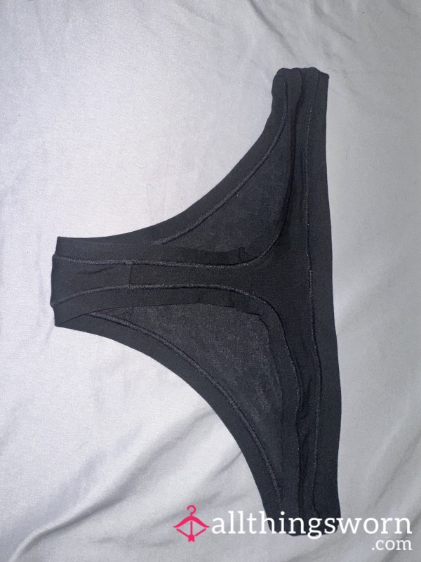 Black Cotton Thong