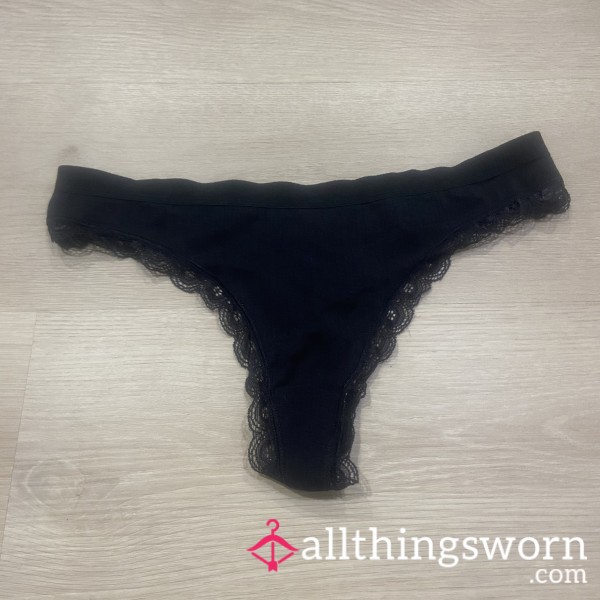 Black Cotton Thong