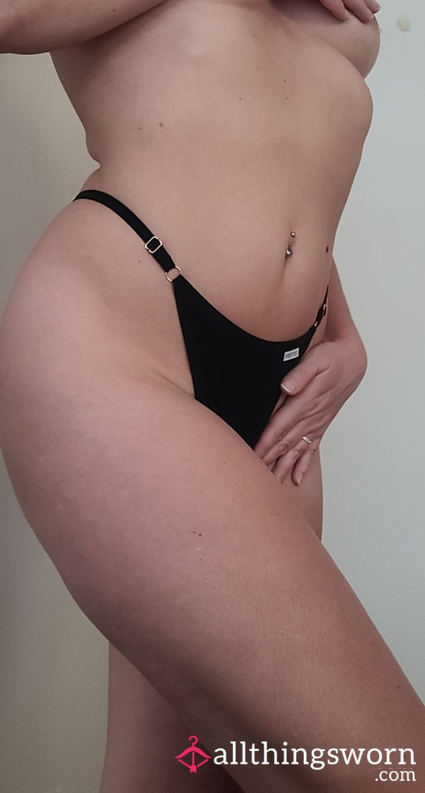Black Adjustable Cotton Thong / G-String