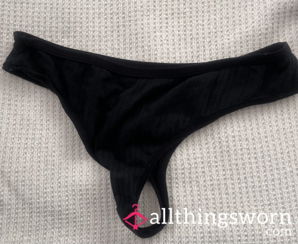 Black Cotton Thong Size Medium